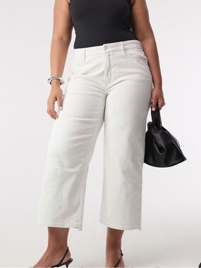 Good American Women’s 6 28 Waist Palazzo Crop Wide Leg High Rise White Jeans